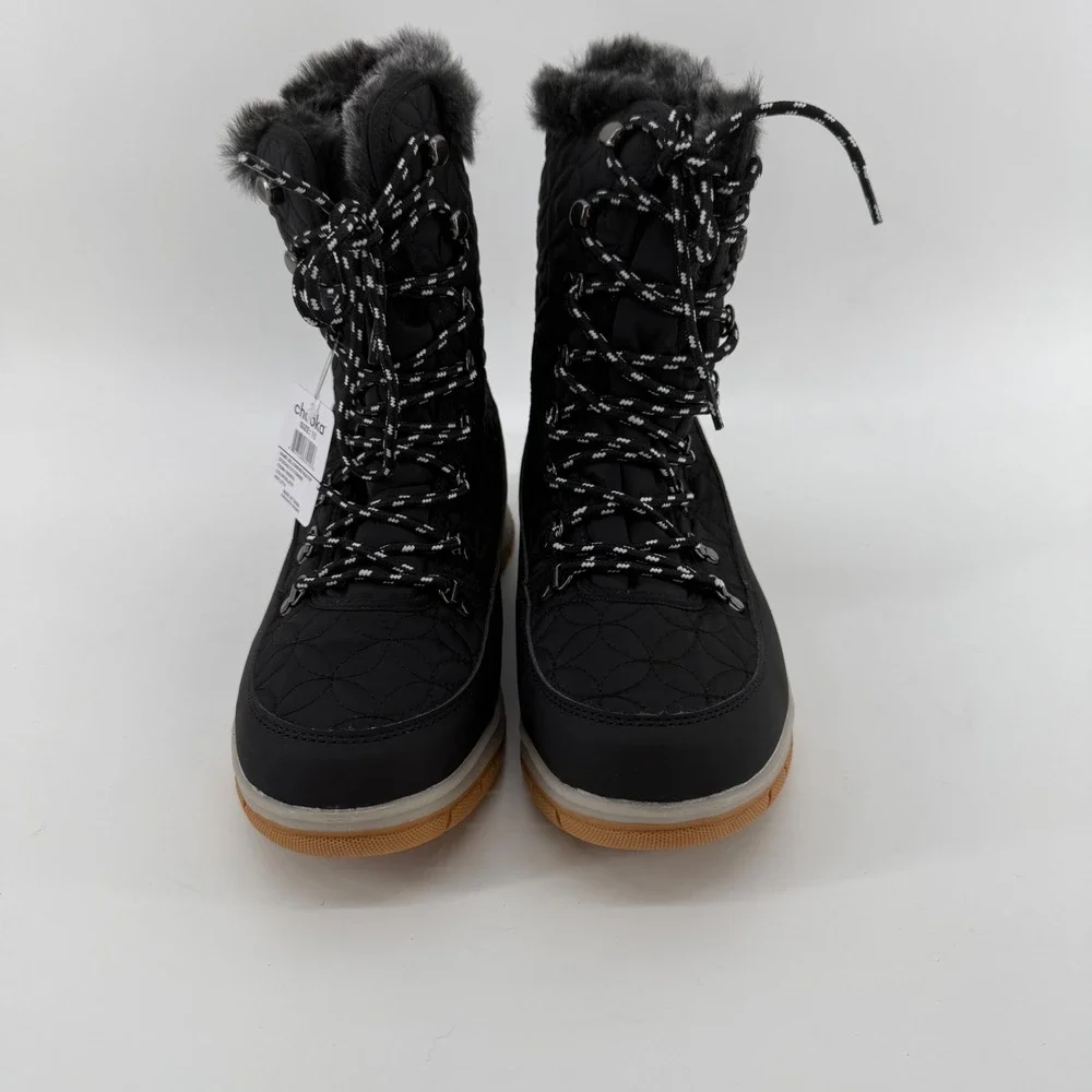 Chooka Belltown Mid Faux Fur Black Winter Boots Insulated Water Repellent Size 9